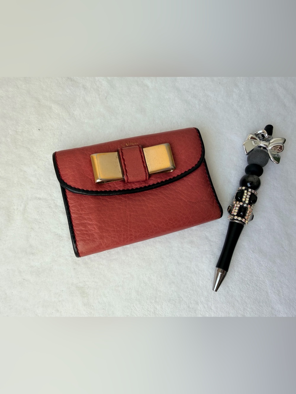 Chloé Lily Leather Tri-Fold Compact Wallet Light Mauve & Black💕🍃